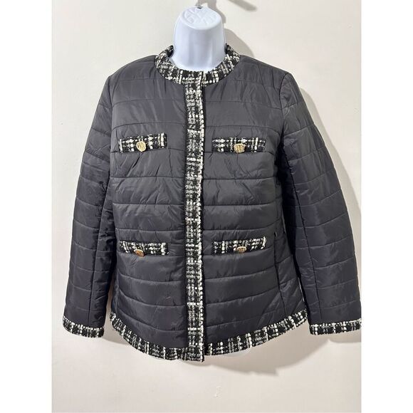 Anne Klein Black Quilted Jacket/Wool Trim, Sz M Excellent Condition A759 - Picture 1 of 10